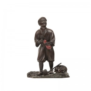 A bronze standing woodsman with gourd and axe