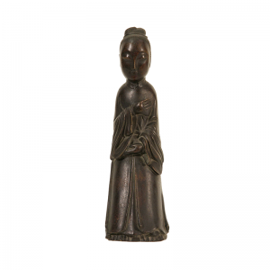 A Chinese bronze standing old lady