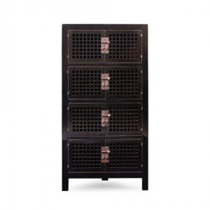 Black Lacquer Square Lattice Doors Corner Cabinet 