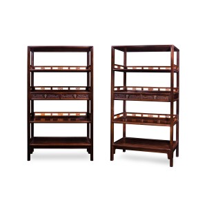 A PAIR OF BOOKSHELF WITH TWO DRAWERS CARVING