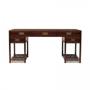 BLACK WOOD TEN DRAWERS PARTNER DESK