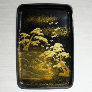 Japanese Makiye lacquer tray in frame