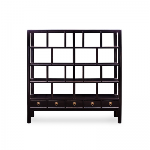 BLACK LACQUER DISPLAY BOOKSHELF WITH FIVE DRAWERS