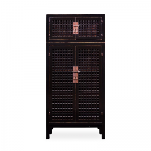 BLACK LACQUER SQUARE LATTICE DOORS COMPOUND CABINET