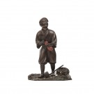 A bronze standing woodsman with gourd and axe