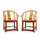 A PAIR OF MAT SEAT HORSE-SHOE ARMS CHAIR 