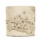 Chinese brush pot biscuit porcelain relief-carved birds
