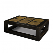 BLACK LACQUER KANG TABLE WITH 6 STONES INSERT