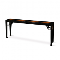 BLACK LACQUER LONG SIDE TABLE WITH WOODEN INSERTS