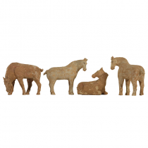 A SET OF 4 PAINTED POTTERY HORSES