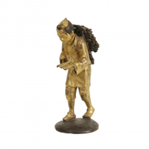 A Gold GILT BRONZE JAPANESE BOY CARRYING TWIGS