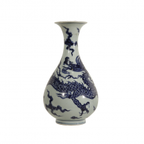 BLUE & WHITE PORCERLAIN VASE WITH DRAGON MOTIF