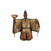 Bronze figure of Noh performer with red mask