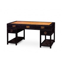 Black Lacquer Partner Desk with 10 Drawers 