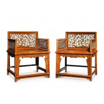 A Pair Of Huanghuali Rose Chair With carvings