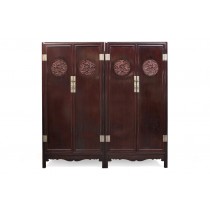 A PAIR OF SQUARE CORNER CABINET WITH DRAGON CARVING