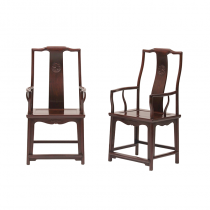 A PAIR OF BLACK WOOD SOUTHERN OFFICIAL HAT'S ARMS CHAIR