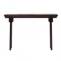 ZITAN RECESSED LEGS LONG SIDE TABLE WITH STONE INSERTS
