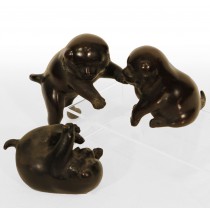 Japanese bronze casting of three puppies