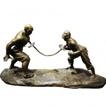 Bronze figure of two men with their double sided spear