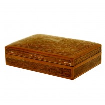 A wooden box with brass decoration