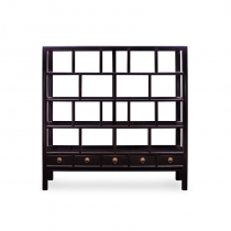 BLACK LACQUER DISPLAY BOOKSHELF WITH FIVE DRAWERS