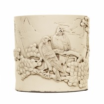 Chinese brush pot biscuit porcelain relief-carved birds