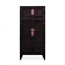 BLACK LACQUER SQUARE LATTICE DOORS COMPOUND CABINET